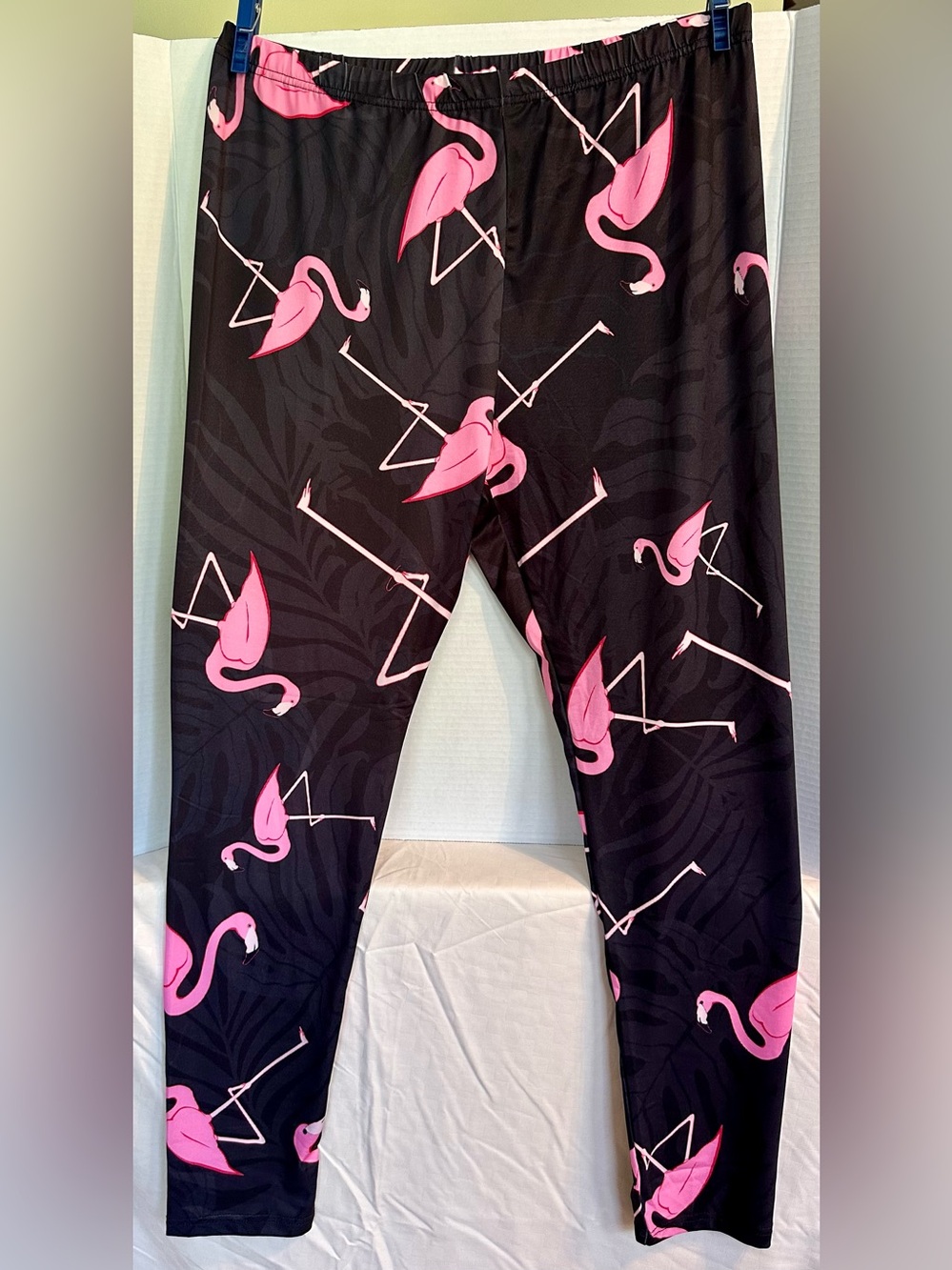 Black Leggings with Pink Flamingo Print - Women's Stretch Leggings